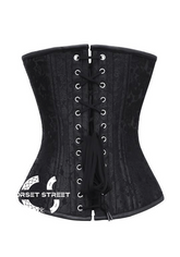 Black Brocade Spiral Steel Boned Corset Antique Busk Waist Training Bustier Overbust Corset Top